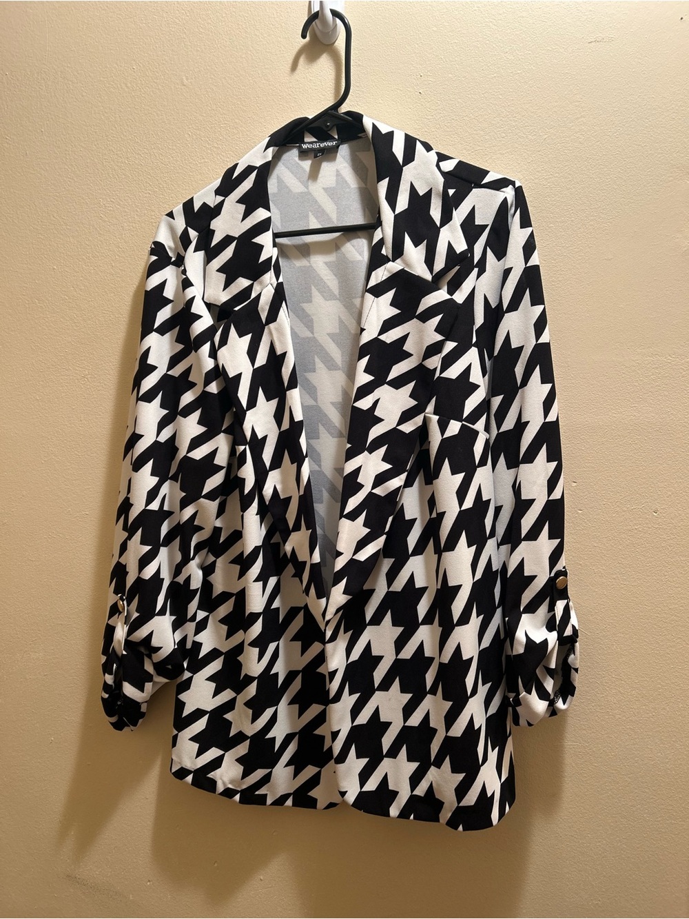 Worthington Black and White Houndstooth Open-Front Blazer